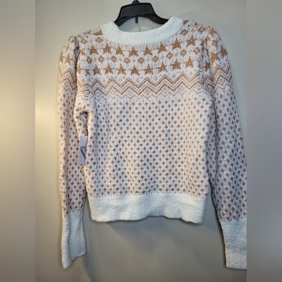 NWT Freshman 1996 Super Soft Fleece  Jr. Med Sweater tan and off white - Picture 12 of 14